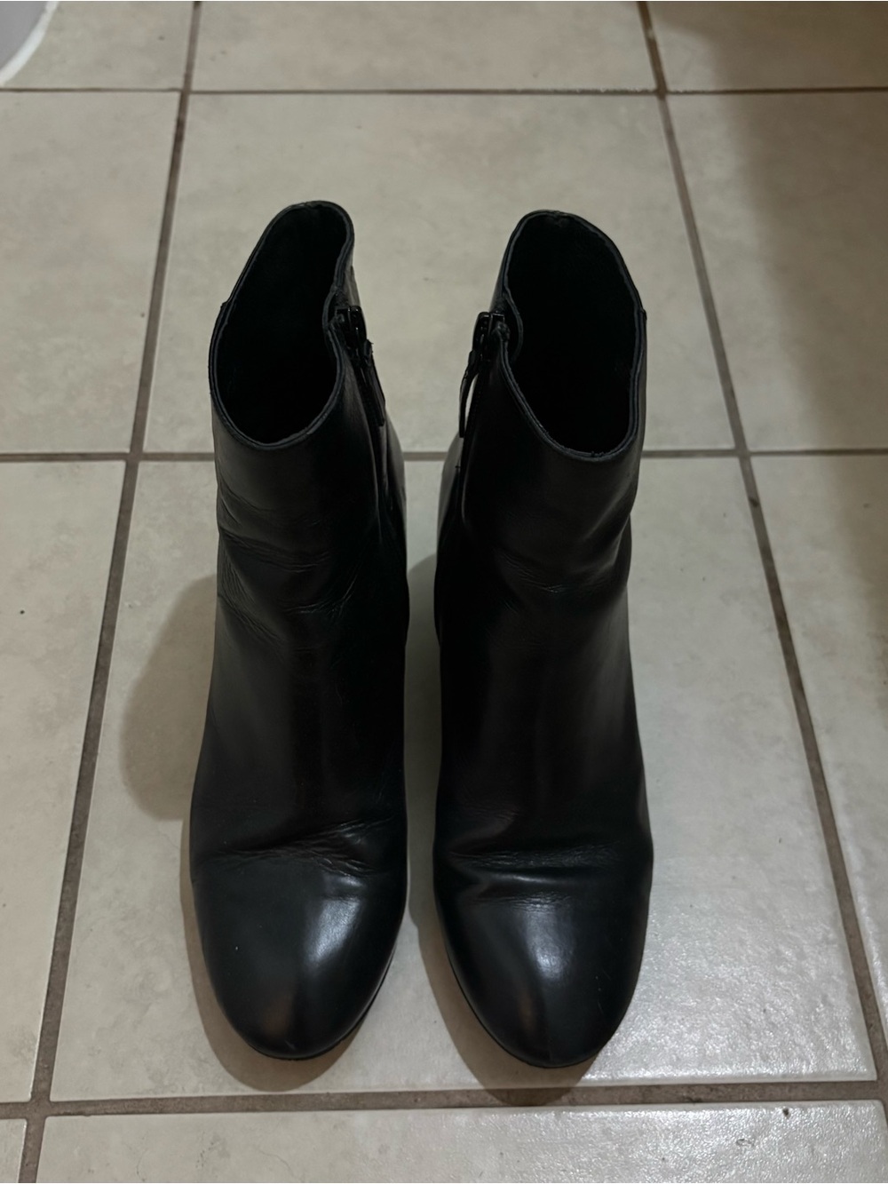 J. Crew Black Leather Ankle Booties with Chunky Heel & Side Zip